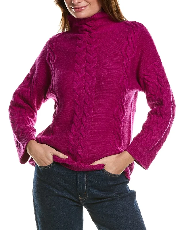 Women Wear Boutique Forte Cashmere Placed Cable Funnel Neck Wool & Cashmere-Blend Sweater