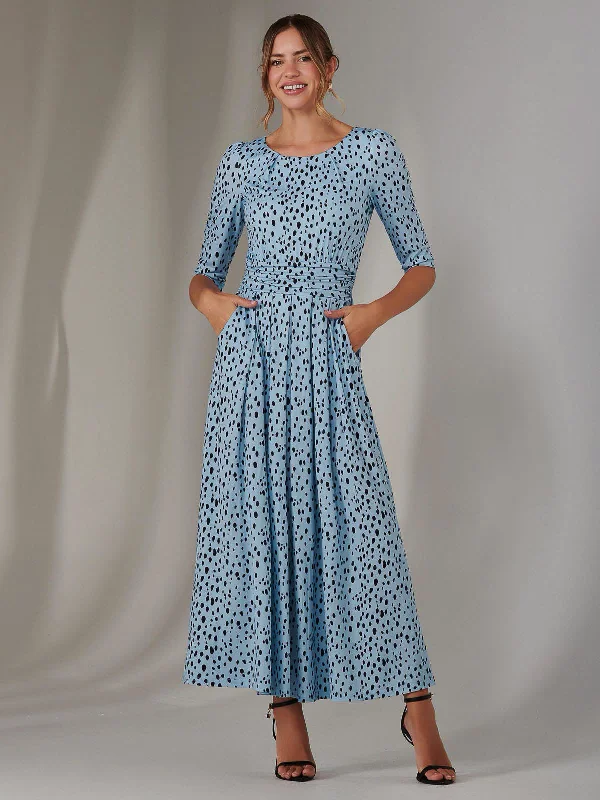 Women's Formal Event Outfit Enya 3/4 Sleeve Jersey Midaxi Dress, Blue Spot