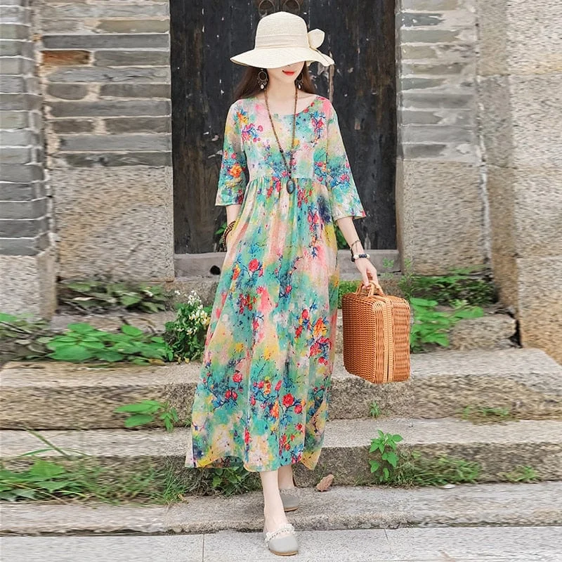 Luxury Women's Clothing Fang Hua Floral Midi Dress