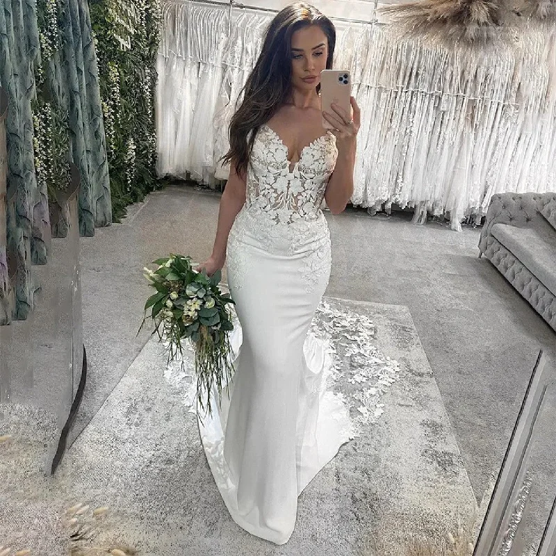 Women's Activewear Garments Luxury Mermaid Wedding Dresses Women Sweetheart Open Back Lace Bridal Gown Sweep Train Long Vestidos De Novia