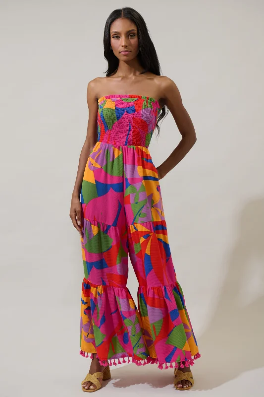 Vintage-Inspired Garments Soleil Abstract Eve Strapless Smocked Jumpsuit