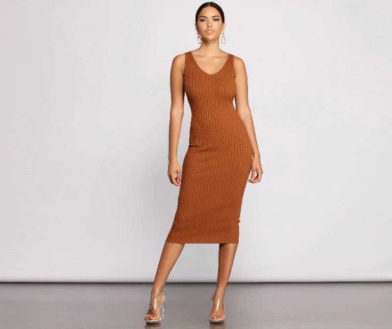 Women's Occasion Wear Apparel Keepin' Knit Chic Charming Midi Sweater Dress