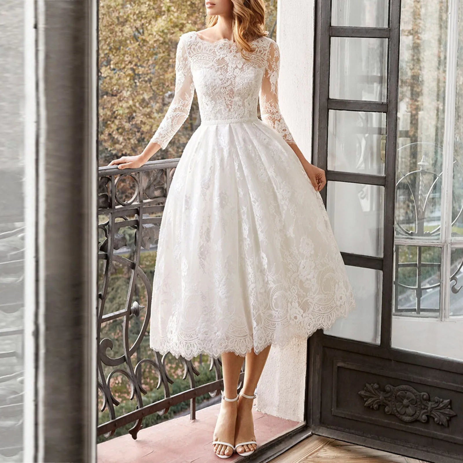 Style Your Wardrobe DressBetty - Long Sleeved Backless Slim Fitting White Lace Midi Dress Style Your Wardrobe DressBetty - Long Sleeved Backless Slim Fitting White Lace Midi Dress