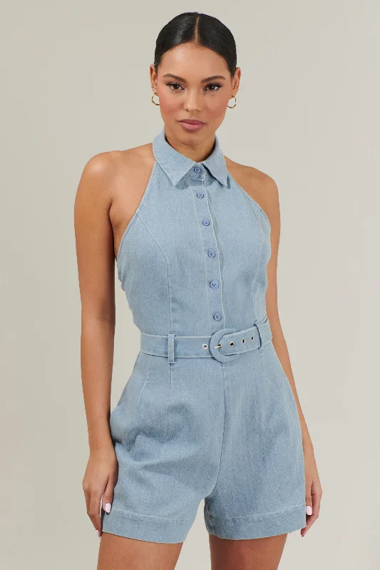 Casual Chic Clothing For Women Roslyn Denim Halter Neck Romper