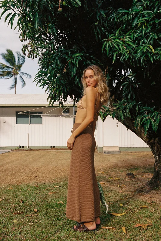 Chic Style, Always In Vogue Rhythm Jossie Knit Maxi Skirt - CHOCOLATE