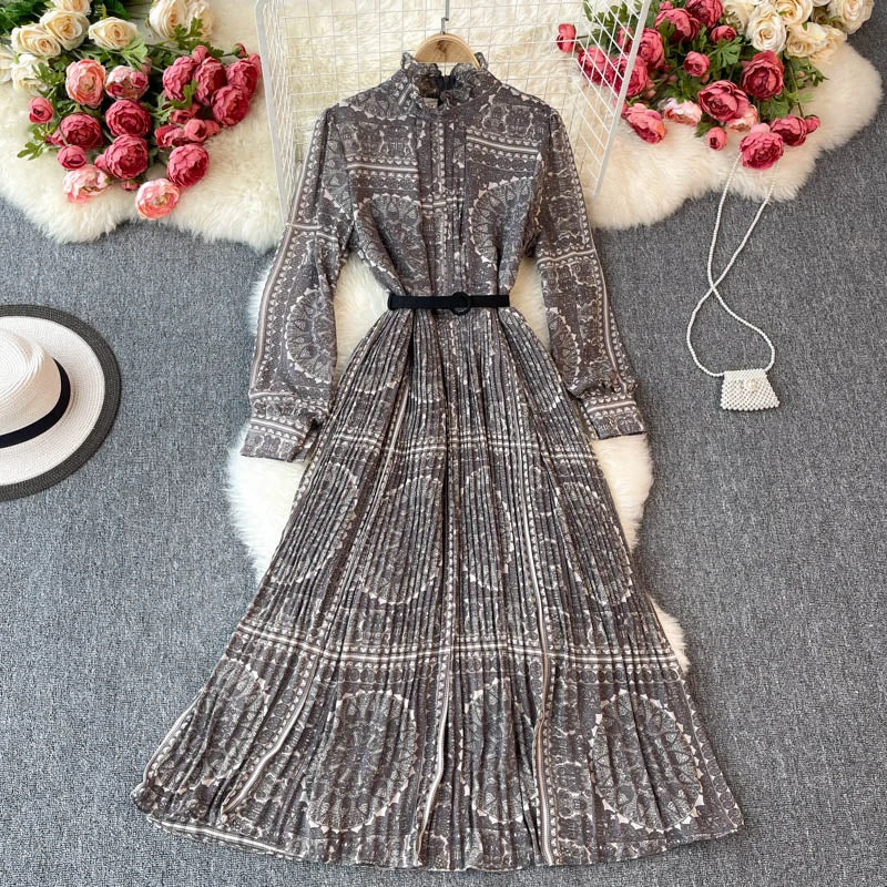 Fashion-Forward Women's Clothing Geometric Print Pleated Boho Dress, Bohemian Summer Dress