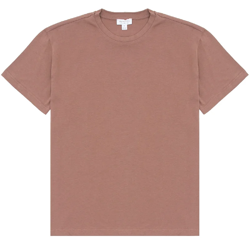 Fashion Women's Clothing Sunspel Womens Boy Fit Crew Neck T-Shirt Dark Sand
