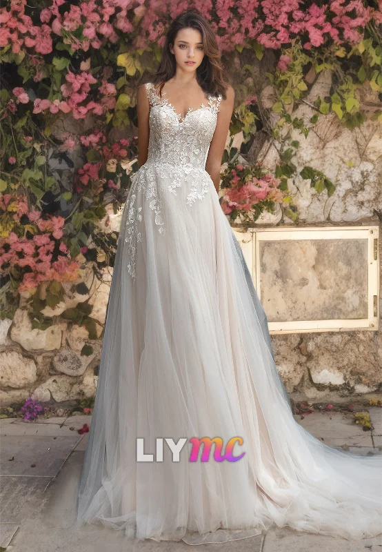 Stylish And Comfortable Clothing For Women Sweetheart Straps Appliques Tulle A-Line Ball Gown Wedding Dress