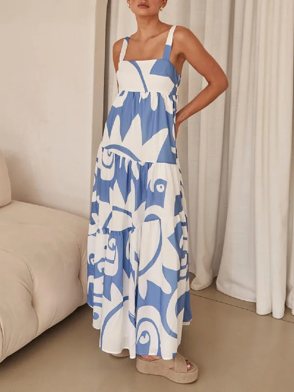 Vintage-Inspired Garments Bohemian Geometric Stylish Print Maxi Dress