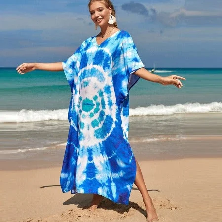 Women's Night-Out Clothes Blue & White Tie-Dye Hippie Dress