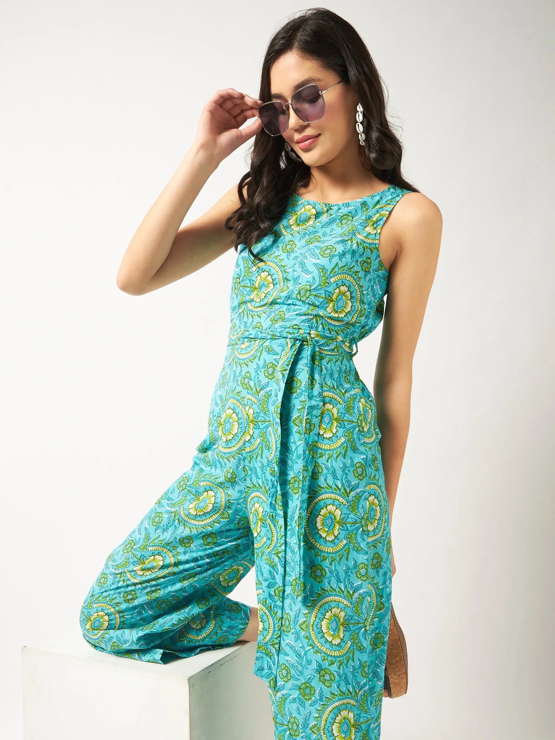 Women's Occasion Wear Clothes Floral Printed Sleeveless Jumpsuit