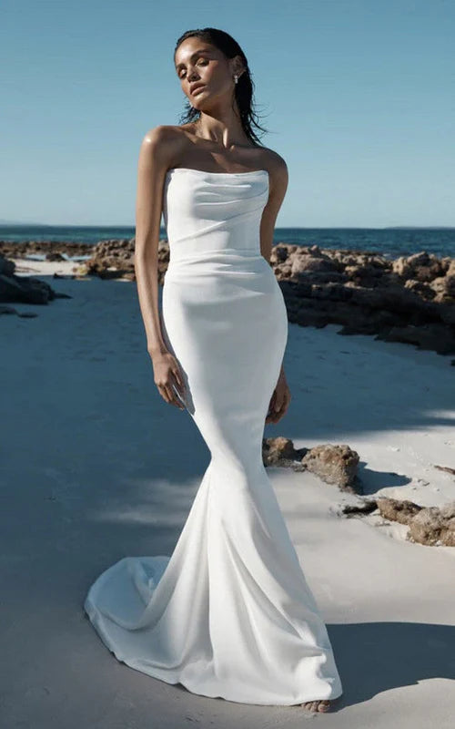 Timeless Elegance Mermaid Satin Sleeveless Wedding Dress With Sweep Train