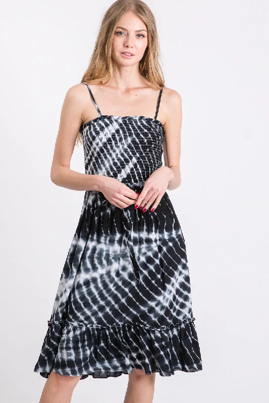 All Season Basics Discount BLACK RUFFLED SMOCKED BODICE SELF-TIE WAIST MINI DRESS SO3403D All Season Basics Discount BLACK RUFFLED SMOCKED BODICE SELF-TIE WAIST MINI DRESS SO3403D