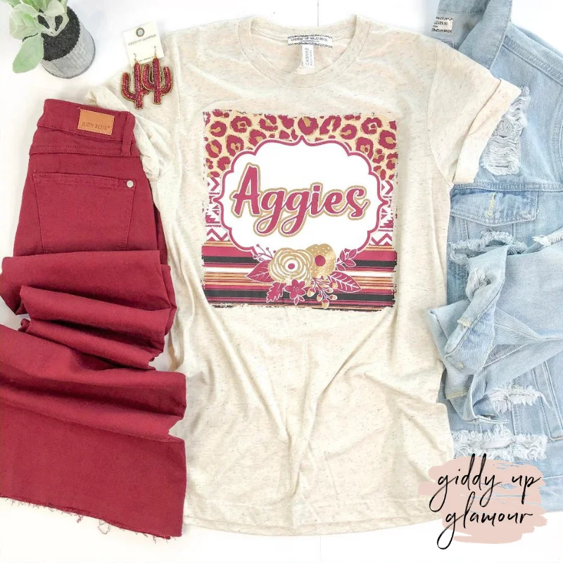 Chic Trend Collection Last Chance Size 3XL | Aggie Game Day | Cheetah & Serape with Aggies in Cursive Short Sleeve Tee Shirt in Oatmeal Ivory Chic Trend Collection Last Chance Size 3XL | Aggie Game Day | Cheetah & Serape with Aggies in Cursive Short Sleeve Tee Shirt in Oatmeal Ivory