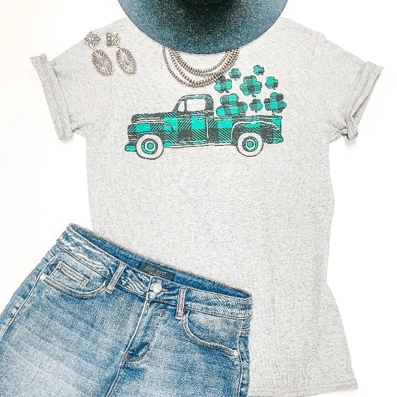 Step Ahead, Lead The Trend Take My Luck For A Ride Buffalo Plaid Pickup Truck with Clovers Graphic Tee in Heather Grey Step Ahead, Lead The Trend Take My Luck For A Ride Buffalo Plaid Pickup Truck with Clovers Graphic Tee in Heather Grey