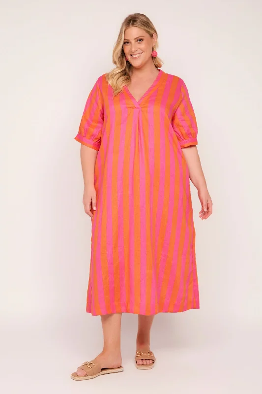 Fashion-Forward Women's Clothing Kora A-Line Linen Midi Dress in Afterglow