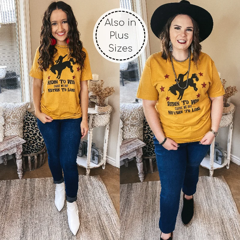 Unleash Your Fashion Ridin' To Win Bucking Horse Graphic Tee with Red Stars in Mustard Yellow Unleash Your Fashion Ridin' To Win Bucking Horse Graphic Tee with Red Stars in Mustard Yellow