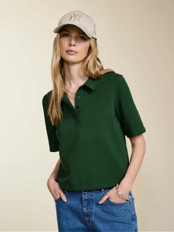 Free Spirited Fashion Margaret Regenerative Cotton Polo Tee | Forest Green