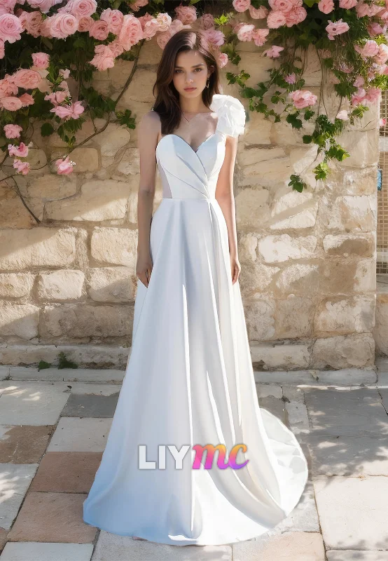 Casual Outfit For Women V-Neck Sleeveless Ruffled Pleated Sleek A-Line Wedding Dress