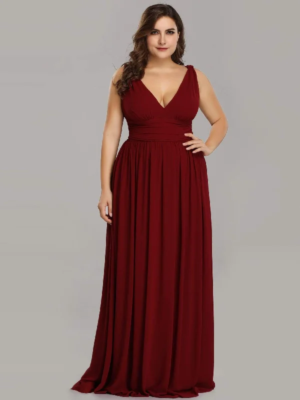 Women's Plus-Size Garments Plus Size Sleeveless V-Neck Semi-Formal Chiffon Maxi Dress