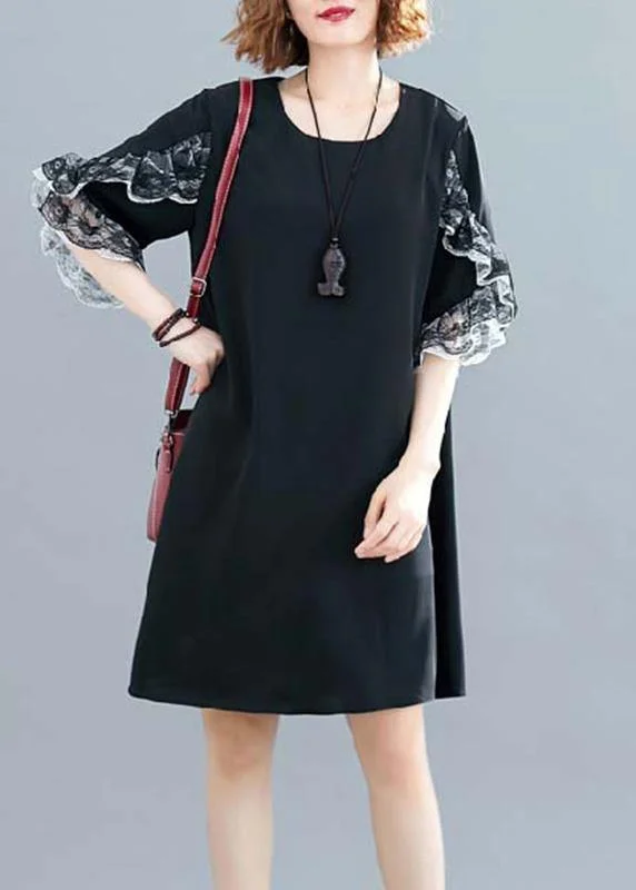 Women's Comfortable Lounge Attire Style black chiffon dresses Fashion Ideas o neck Petal Sleeve Traveling Summer Dresses