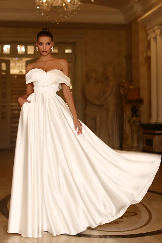 Style Versatile Women's Collection Tina Holly TE207W Long Pleated A Line Wedding Dress