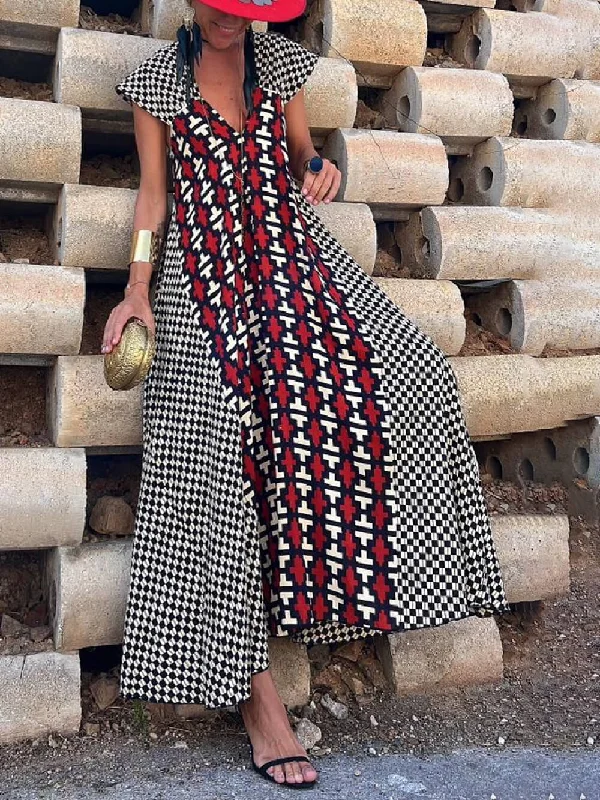 Women's Elegant Clothing Sets Ethnic Unique Print Ruffle Graceful Sleeve A-line Maxi Dress