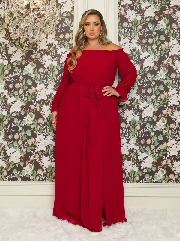 Women's Everyday Apparel Vicky Plus Size Chiffon Gown in Red