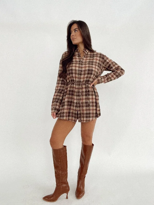 Women's Urban Clothing Plaid Shirt Romper