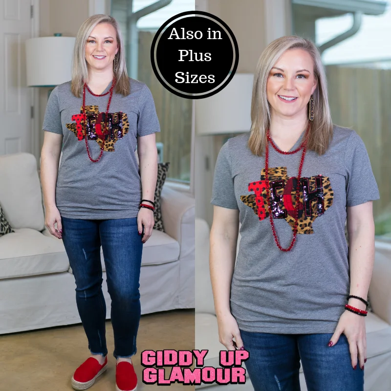 Chic Trends Unveiled Last Chance Size Small & 3XL | Texas Tech Short Sleeve Tee with Hand Sewn Letters in Heather Grey Chic Trends Unveiled Last Chance Size Small & 3XL | Texas Tech Short Sleeve Tee with Hand Sewn Letters in Heather Grey