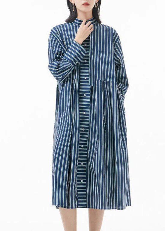 Huge Price Cut Boutique blackish Green Stand Collar wrinkled Striped shirt Dress Spring Huge Price Cut Boutique blackish Green Stand Collar wrinkled Striped shirt Dress Spring