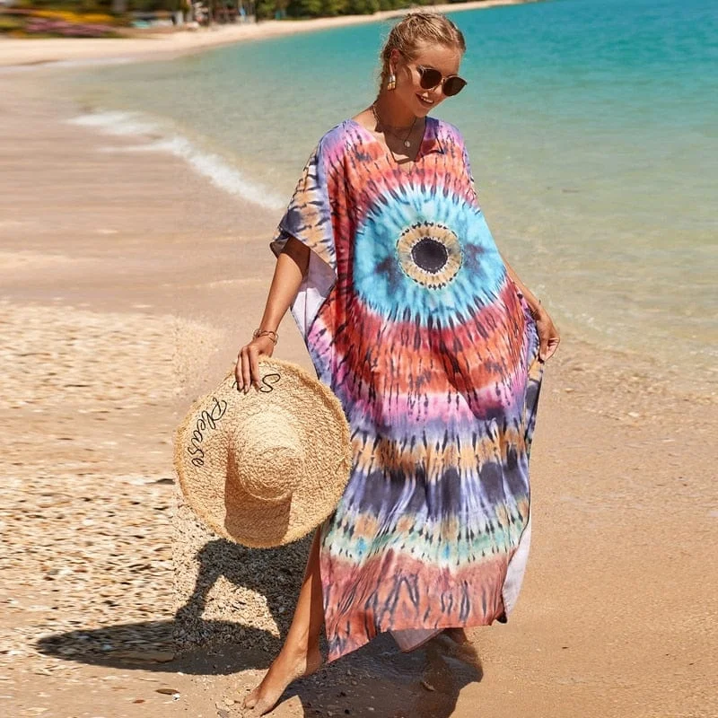 Women's Comfy Attire For Lounging Ajna Chakra Eye Tie-Dye Dress