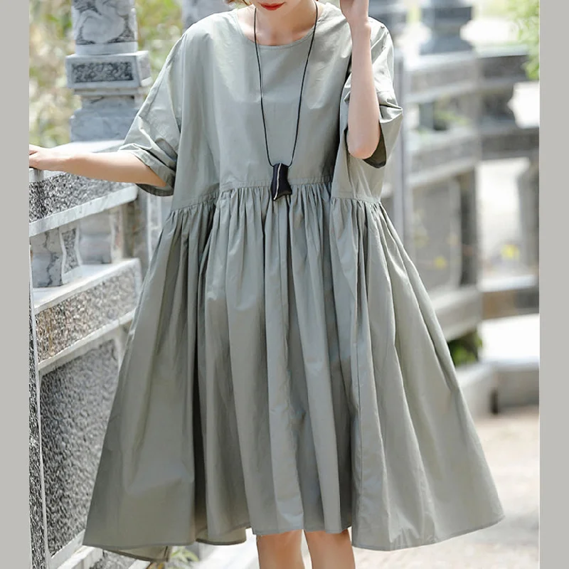 Charming Women's Outfit For Special Occasions boutique gray cotton casual holiday dresses New short sleeve Cinched O neck baggy dresses