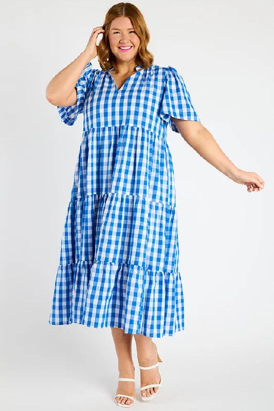 Plus-Size Women's Clothing Clara Cobalt Gingham Dress