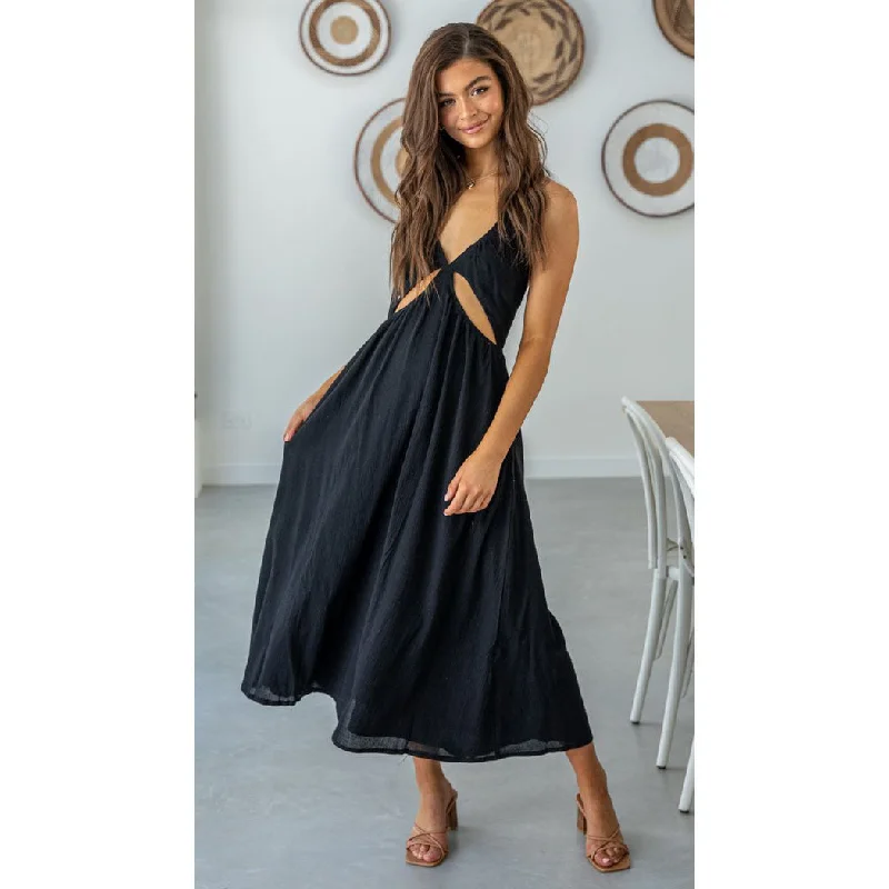 Women's Clothing Sets Veronique Cotton Blend Cutout Maxi Dress - Black - FINAL SALE