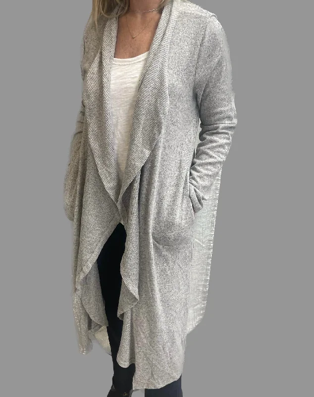 Modern Women's Outfit Auden Super Soft Long Drape Cardigan In Grey Onyx