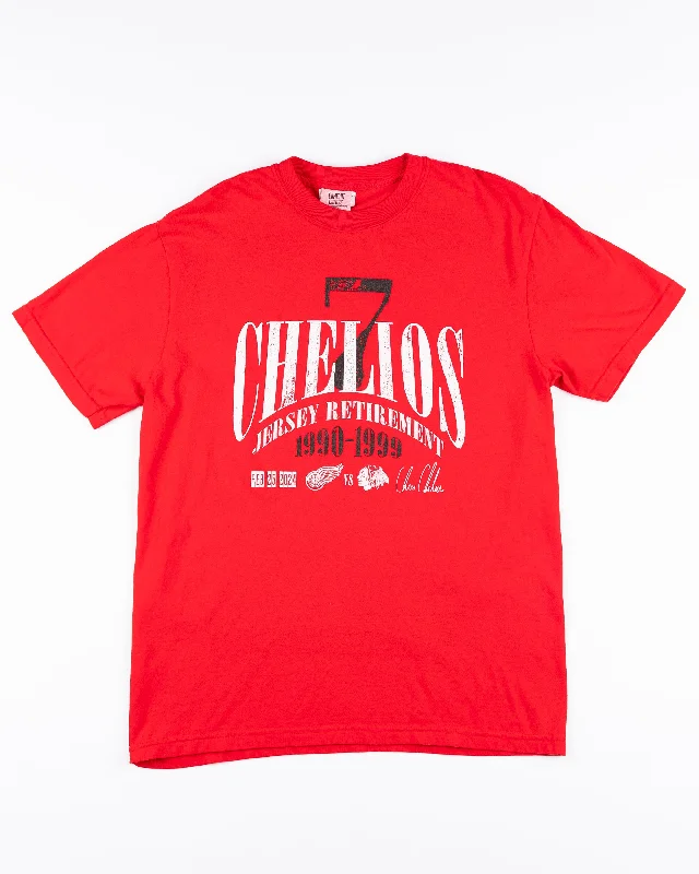 Versatile Wardrobe Essentials Chicago Blackhawks Red Chelios Jersey Retirement Vintage Inspired Wordmark Tee Versatile Wardrobe Essentials Chicago Blackhawks Red Chelios Jersey Retirement Vintage Inspired Wordmark Tee