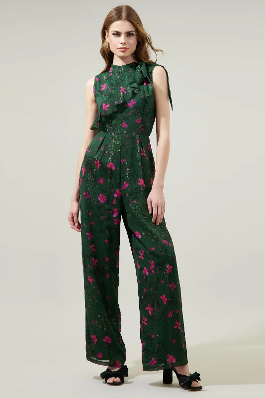 Timeless Women's Outfit Juniper Floral Daring Demi Neck Tie Jumpsuit