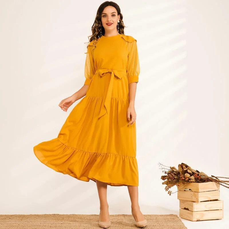 Huge Discounts This Week FashionSierra - Summer Midi Dress Women Yellow Ruffled Hem Draped Back Buckle O-neck Mesh Lantern Half Sleeve Loose Casual Elegant Robe Huge Discounts This Week FashionSierra - Summer Midi Dress Women Yellow Ruffled Hem Draped Back Buckle O-neck Mesh Lantern Half Sleeve Loose Casual Elegant Robe