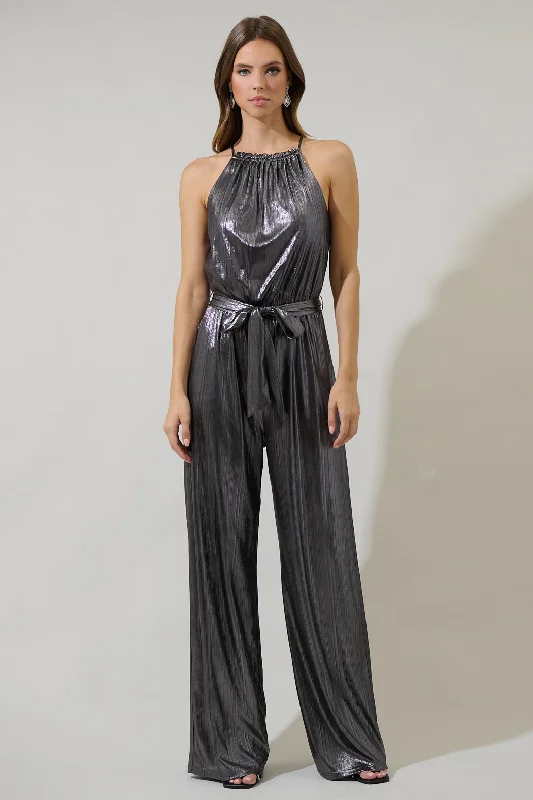 Charming Everyday Clothing For Women Midnight Strikes Metallic Lighthearted Trapeze Jumpsuit