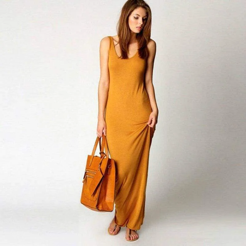 Final Sale FashionSierra - Slim Maxi Dress Stretch Tank Robe Thin Long Dress O-Neck Sleeveless Final Sale FashionSierra - Slim Maxi Dress Stretch Tank Robe Thin Long Dress O-Neck Sleeveless