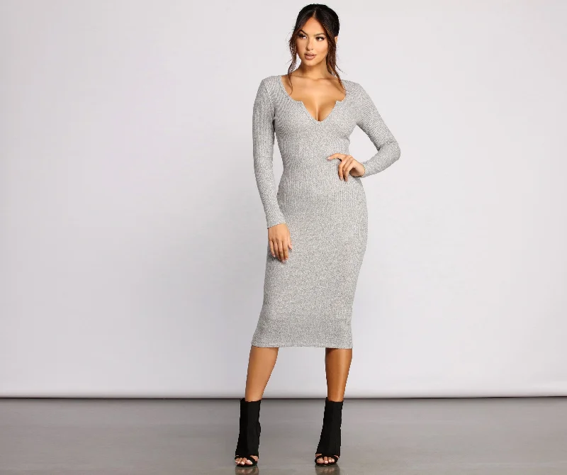 Women's Trendy Clothes Keepin' Knit Simple Charming Ribbed Midi Dress