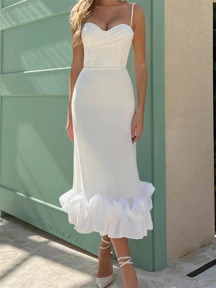 You'Ll Love Us Because Elegant Cocktail Sleeveless Low Cut V-Neck Slim Ruched Ruffles Midi Dress You'Ll Love Us Because Elegant Cocktail Sleeveless Low Cut V-Neck Slim Ruched Ruffles Midi Dress