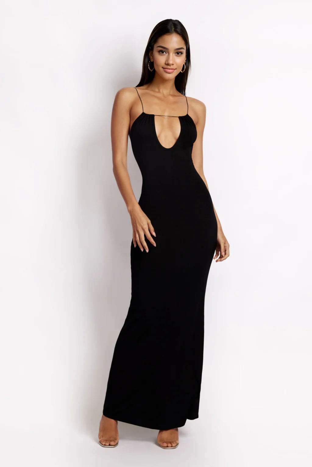 Women's Party Clothes Strappy Circle Cutout Maxi Dress - Black