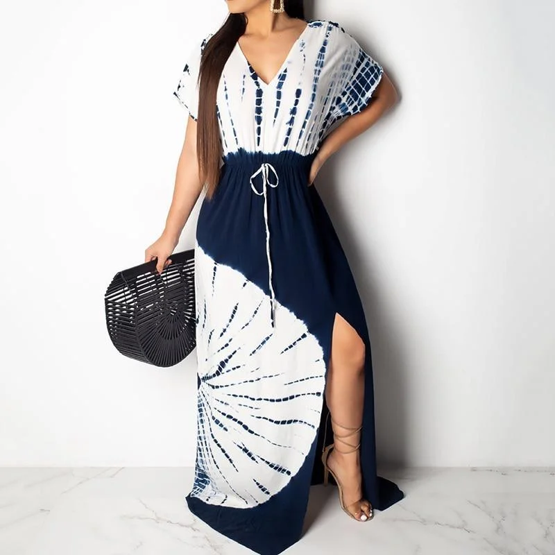Hot Picks FashionSierra - Side split lace up long dress Women short sleeve v neck summer beach dress Vintage print maxi dresses robe femme vestidos Hot Picks FashionSierra - Side split lace up long dress Women short sleeve v neck summer beach dress Vintage print maxi dresses robe femme vestidos