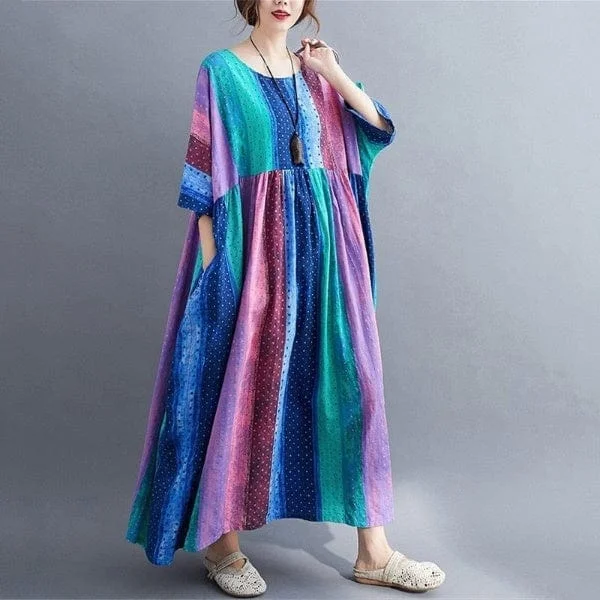 Women's Trendy Apparel Oversized Watercolour Striped Dress