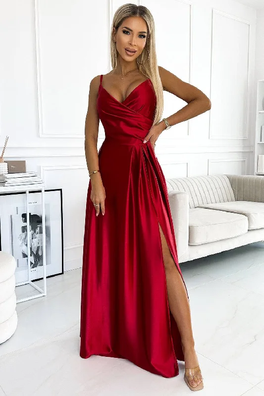 Chic Women's Garments Numoco 299-14 CHIARA elegant satin maxi dress with straps - red color