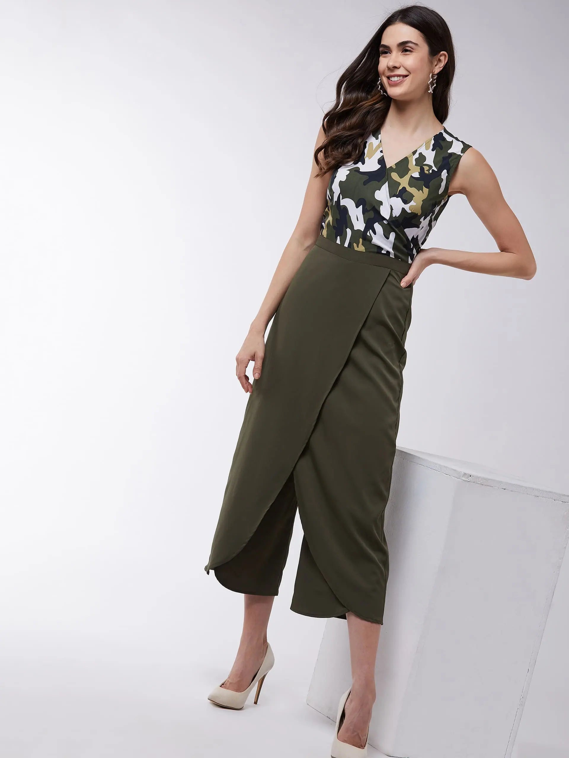 Chic Clothing For Women Camouflage Bottom Wrap Jumpsuit