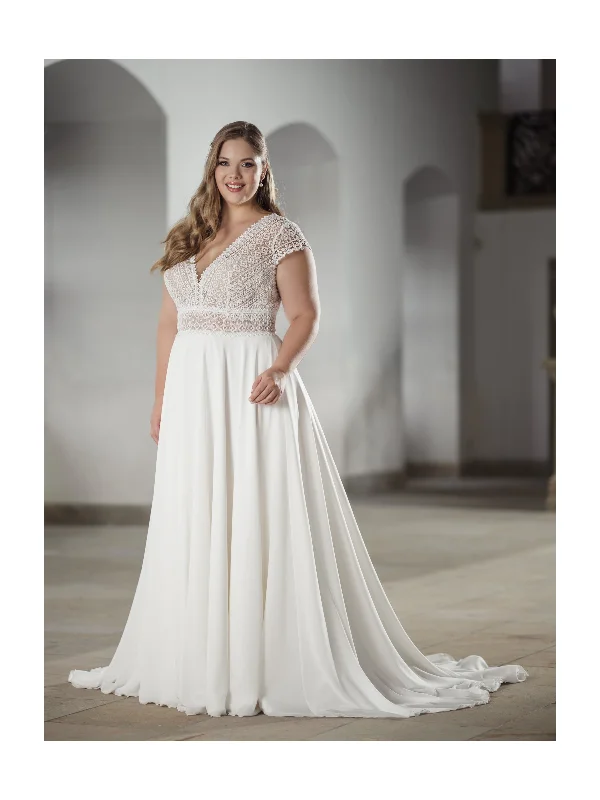 Women's Apparel And Garments Elegant V-Neck Wedding Dress Short Sleeves Backless Chiffon Bride Gowns A-Line Plus Size Bridal Vestidos Para Mujer