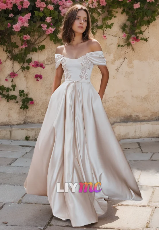 Women's Active Clothing Off-Shoulder Strapless Pleated Satin A-Line Wedding Dress